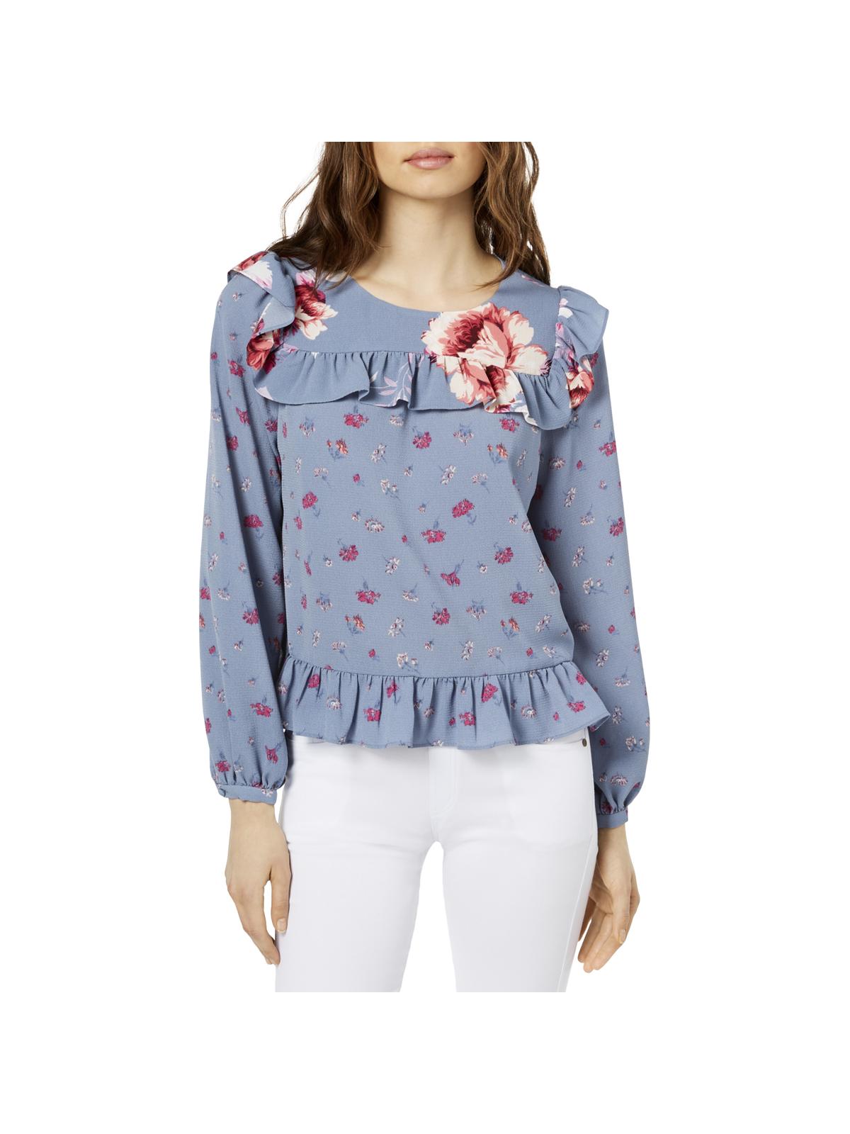 Jill Stuart Womens Floral Print Ruffled Pullover Top